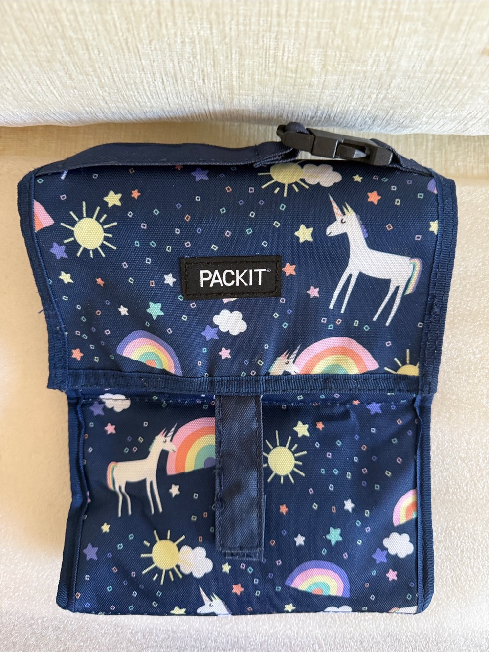 PACKIT Kids Unicorn Lunch Bag in Navy with Rainbow Print